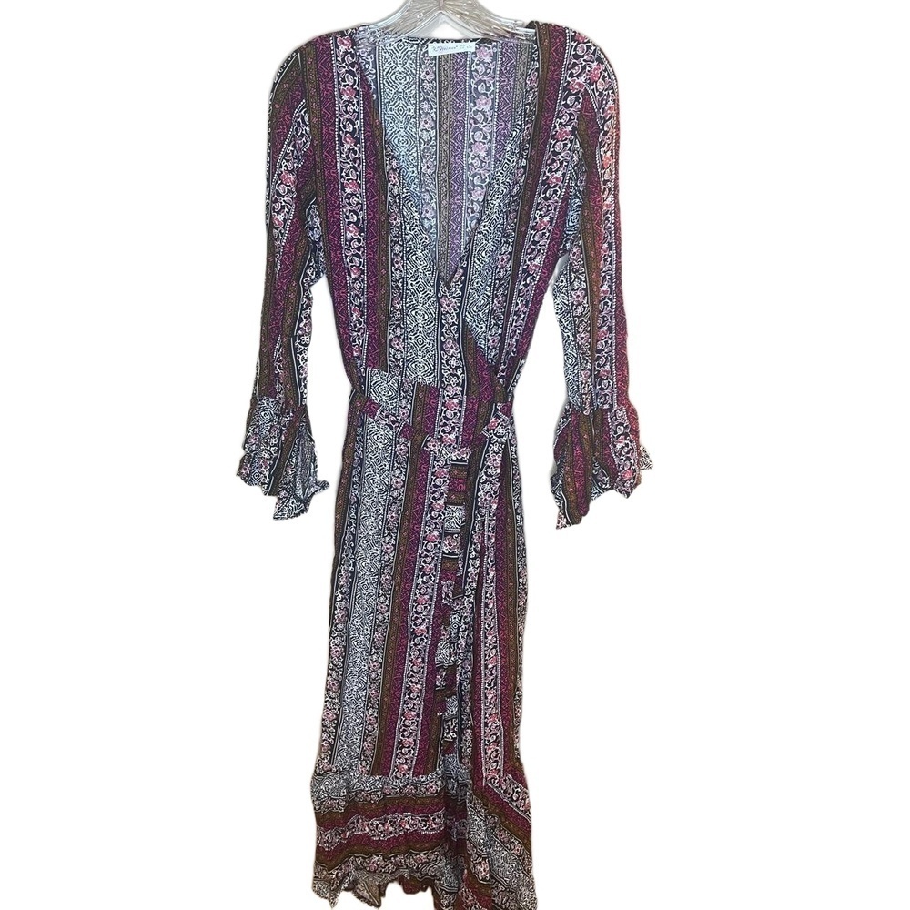 R Vivimos Dress Womens Size M Wrap Maxi Ruffled Bell Sleeves Bohemian Flowy - Picture 7 of 9